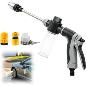 High Pressure Garden Hose Nozzle, Handheld Power Washer Spray Gun with 360Â° Rotating Nozzle, 3 Spray Modes & Foam Sprayer for Cars, Patios, Driveways and Outdoor Cleaning-Tool-Free Installation(1 Set)