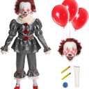 Kids Clown Costume, Boys Girls Clown Costumes with Light-Up Mask Balloons Makeup Kit for RolePlay Party-M