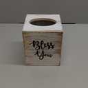 MyGift White Washed Solid Wood Square Tissue Box Cover Holder Decorative Tissue Dispenser Bath Decor with Bless You Design and Easy Refill Slide Out Bottom