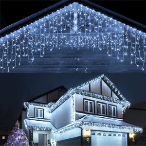 Techip Christmas Lights Outdoor, 33ft 400 LED Icicle Lights for Outside, Plug in Curtain String Lights Twinkle Tree Lights 8 Modes Waterproof for Patio Party Holiday Decorations Cool White (Cold White)