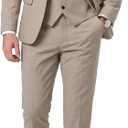 EastSide Men's Slim Fit 3 Pieces Suit, One Button Blazer Set, Jacket Vest & Pants (Beige, XS)