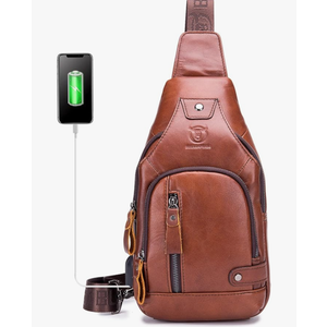 LUKZIJAES Genuine Leather Sling Bag for Men
