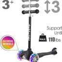 3-Wheel Kick Scooter for Kids Ages 3-8 Lean-to-Steer Toddler Scooter with Extra Wide Light Up Wheels, 4 Adjustable Heights, Foldable Scooters for Boys & Girls, Max Weight 110lbs