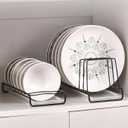 Small Dish Drainer with Drainboard, Stainless Steel Bowl Drying Rack for Kitchen Counter Organizer Storage, Bowl and Saucer Storage Shelf, Chrome (Black)