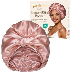 YANIBEST Adjustable Satin Bonnet for Sleeping with Elastic Band, Double Layer Hair Wrap for Natural Curly Hair, Reduce Frizz