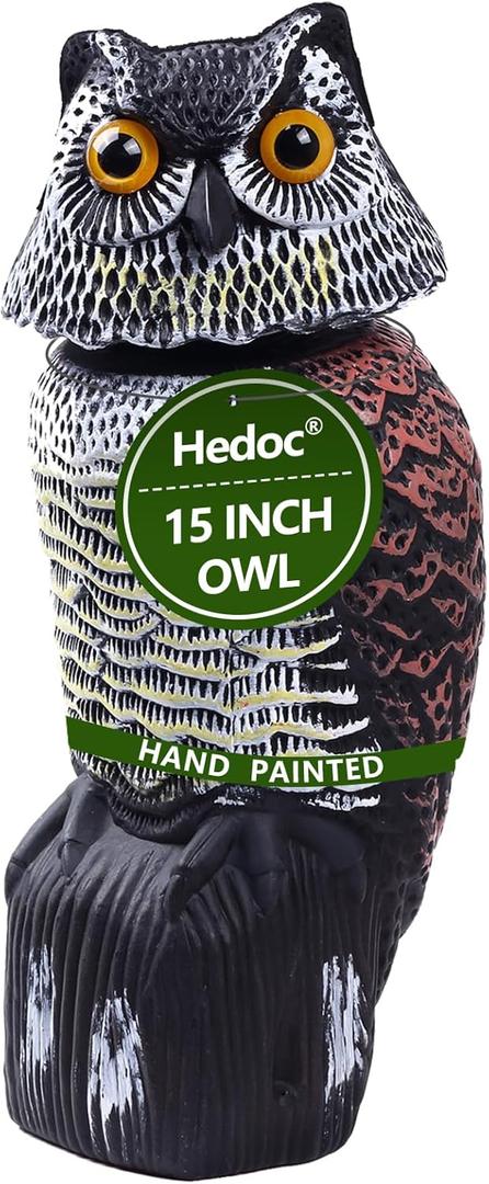 Hedoc Fake Owl Decoys to Scare Birds Away, Rotating Head Sculptures, Nature Enemy Scarecrow Plastic Statues, Pest Repellent, Bird Control and Pigeon Deterrent Outdoor Yard, Garden Protectors, 6"L x 6"W x 15"H