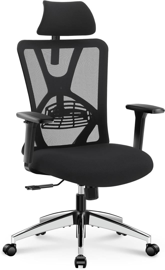 Ticova Ergonomic Office Chair - High Back Desk Chair with Adjustable Lumbar Support, Headrest & 3D Armrest - 130Rocking Mesh Computer Chair