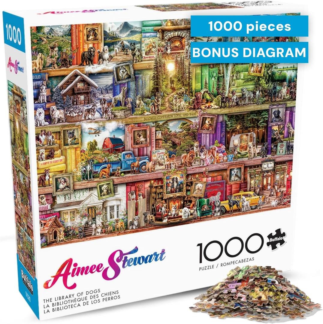 Puzzles for Adults 1000 Pieces  Buffalo Games The Library of Dogs by Aimee Stewart, Challenging 1000 Piece Puzzle for Adults with Poster, Premium Jigsaw Puzzle Made in The USA