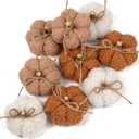 Fall Pumpkin Decorations for Home, 9 Pcs Artificial Mini Fabric Pumpkins Autumn Decor, Fake Pumpkins for Decorating, Fall Wedding Table Centerpiece Mantel Decor, Thanksgiving Halloween Decor Indoor (#1 Brown Set of 9)