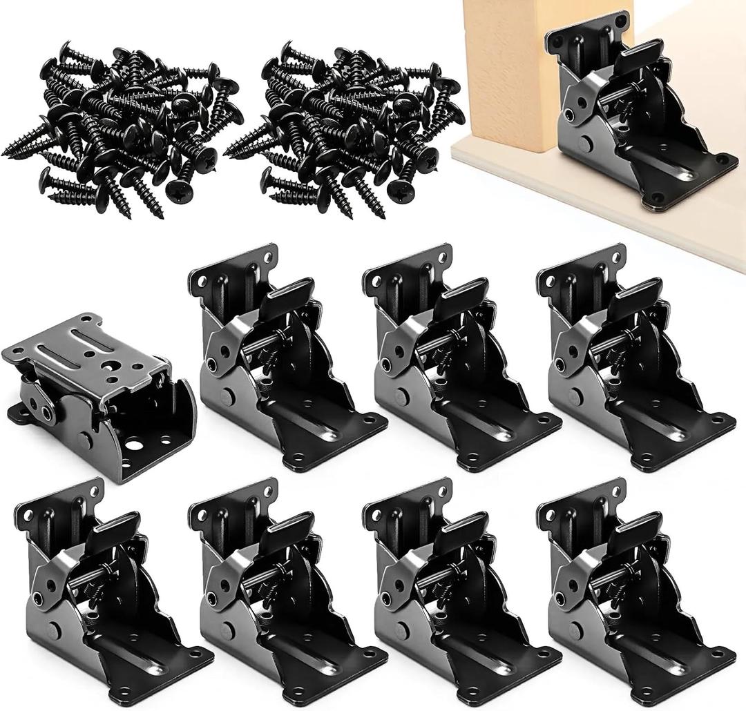 WUWEOT 8 Pack Table Leg Folding Brackets, Self-Locking Hinge Hardware with Screws, Extension Collapsible Shelf Bracket Support for Bed Leg, Wall Shelf, Saving Space
