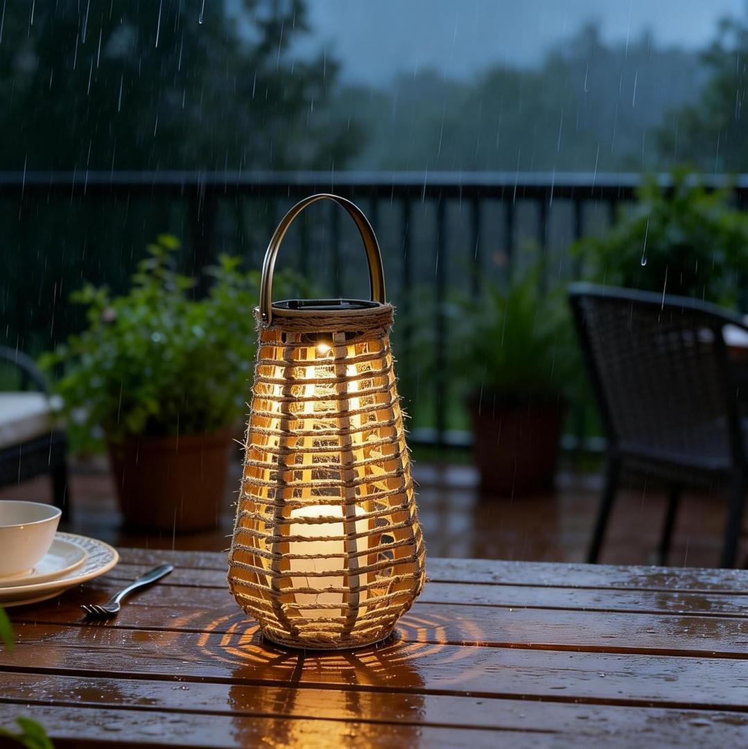 Solar Lanterns Outdoor Waterproof, Vase-Shaped Solar Lantern with Handle, Hand-Wound Rope Outdoor Lantern Dusk to Dawn 6-8Hr, Hanging & Tabletop Decor for Garden/Patio
