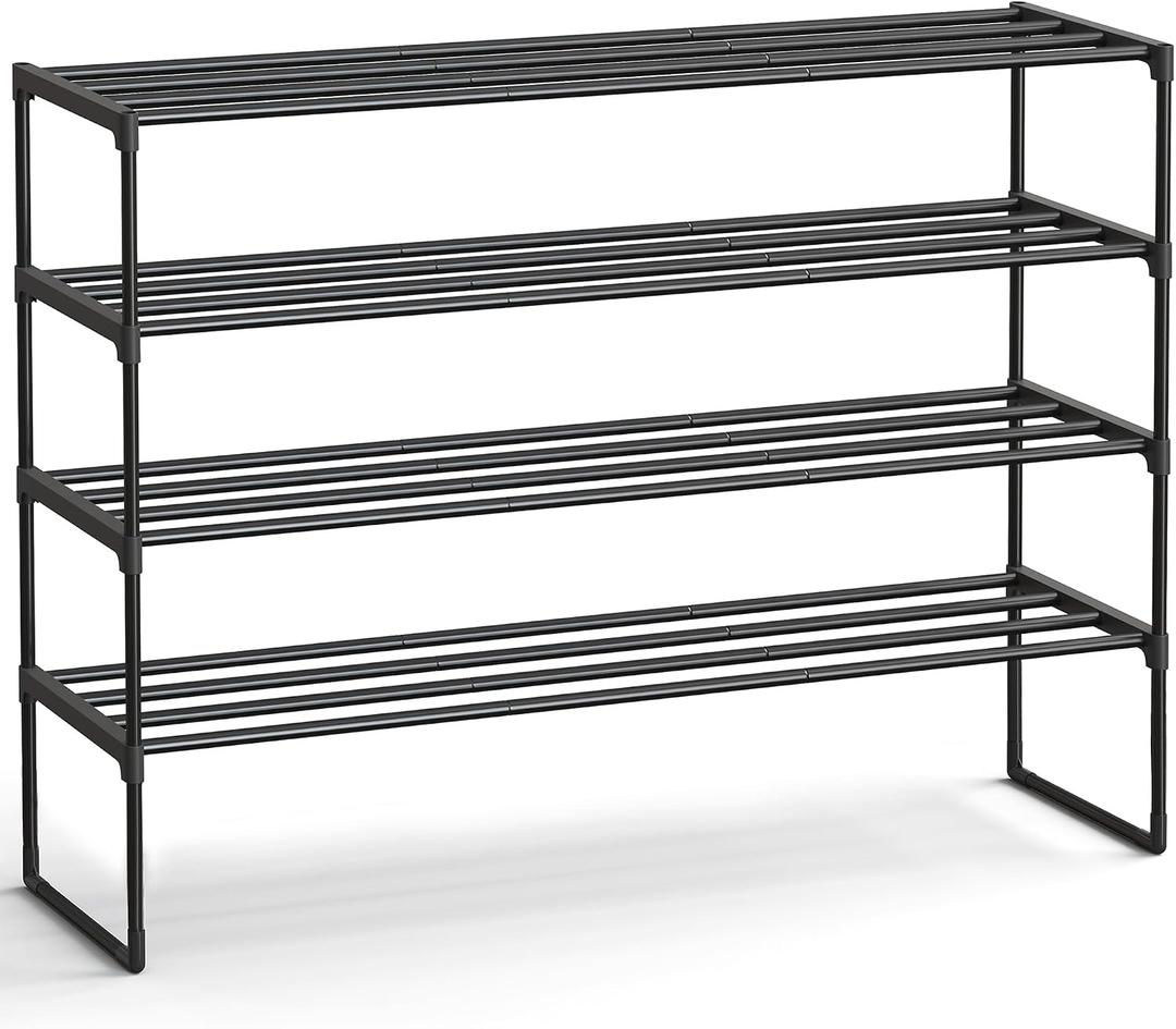 SONGMICS Shoe Rack, 4-Tier Shoe Organizer, Metal Storage Shelf, Upright or Upside Down, for 25-30 Pairs, Stackable, for Entryway, 11.8 x 46.1 x 28.4 Inches, Black ULSA034B01