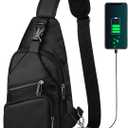 AMJ Crossbody Sling Bag Men Women, Casual Shoulder Backpack, Chest Daypack Satchel for Hiking Travel (Large, Black)