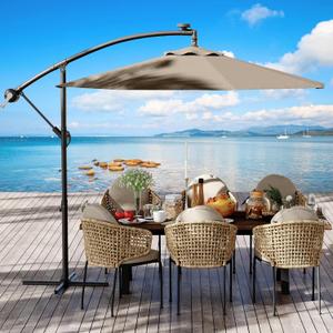 10FT Cantilever Patio Umbrella with Cross Base, Outdoor Offset Market Umbrella with Infinite Tilt and Crank Lift, Outside Umbrellas for Backyard Lawn Garden and Pool (Tan)