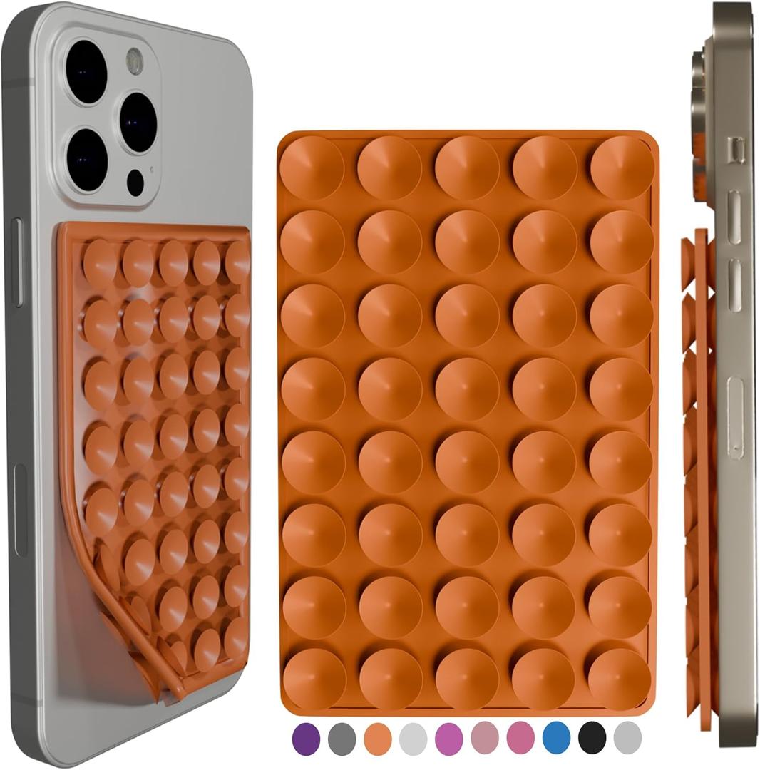 Double-Sided Suction Cup Phone Case Detachable Mount, Sticky Phone Grip with Higher Suction Power for iPhone, Hands-Free Phone Accessories Holder for Selfies and Videos (Orange)