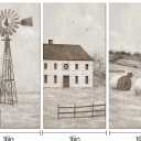 3 x HOMEOART Rustic Farmhouse Canvas Wall Art Living Room Decor Farm House Country Style Decoration Windmill Barn Pictures Wall Decor, Framed Ready to Hang, 16x32inchx3Pieces