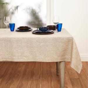 Solino Home Linen Tablecloth 60 x 108 Inch - 100% Pure Linen Champagne Beige Table Cloth for Rectangular Tables - Athena, Machine Washable Cloth Tablecloth for Summer