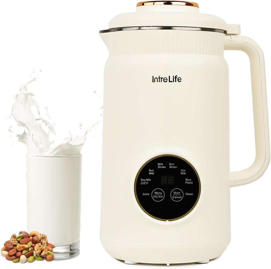 34 oz Nut Milk Maker Machine, 8 in 1 Soy Milk Maker with Nut Milk Bag, Plant Based Milk Maker for Almond, Oat, with Delay Start/Keep Warm/Self Cleaning, Cream