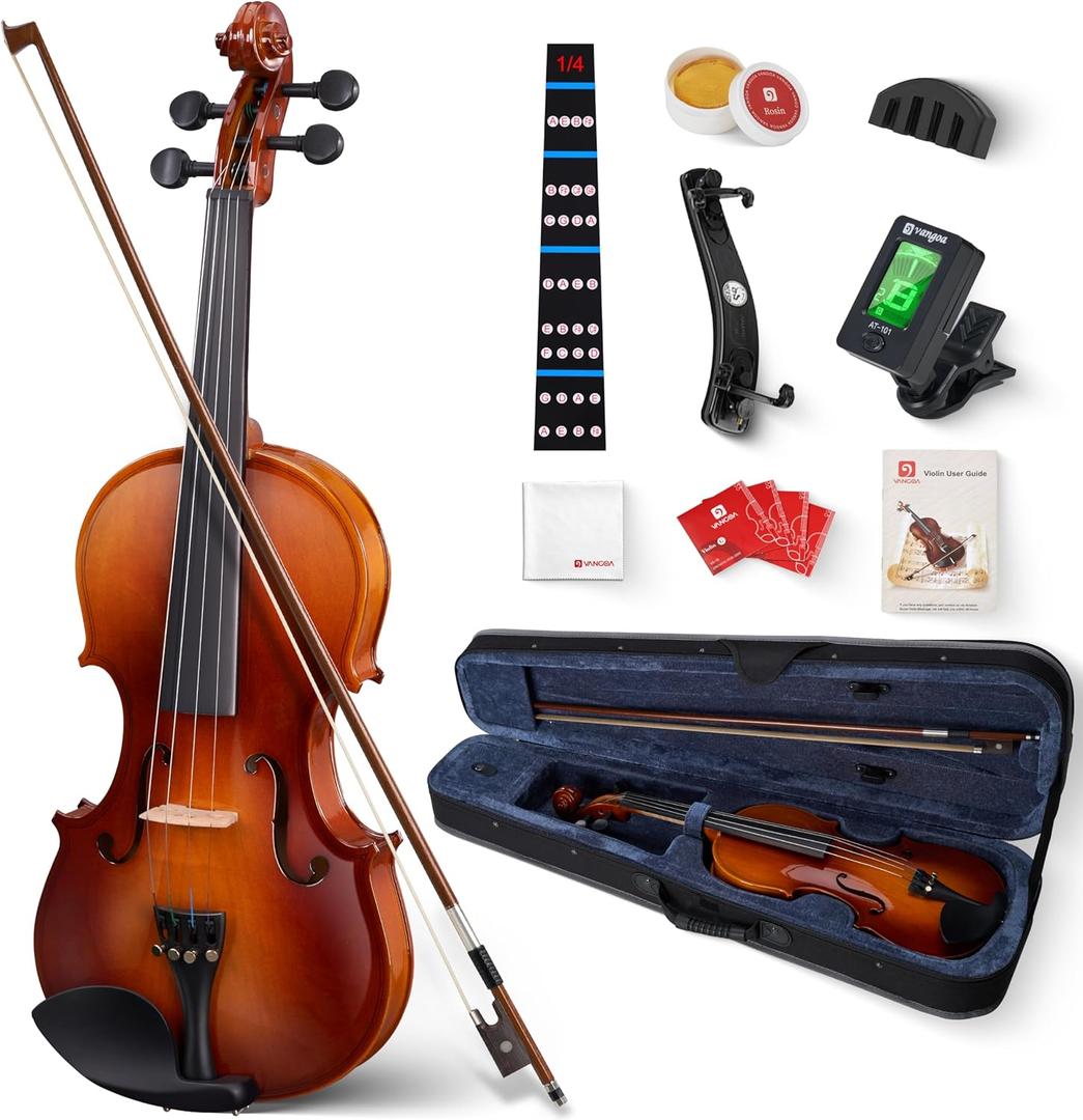 Vangoa Violin 1/4 Size Set Fiddle Outfit, Handcrafted Quarter Starter Acoustic Violins Kit with Solid Wood Side Board Lightweight Hard Case for Beginners Students, Adults, Right Handed Vangoa Violin 1/4 Size Set Fiddle Outfit, Handcrafted Quarter Starter Acoustic Violins Kit with Solid Wood Side Board Lightweight Hard Case for Beginners Students, Adults, Right Handed