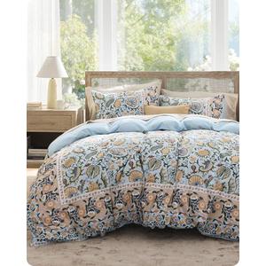 Bedsure Duvet Cover Queen Size - 100% Cotton Reversible Classic Paisley Damask Pattern Duvet Cover Set, 3 Pieces Soft & Breathable PureWoven Bedding Set with 2 Pillow Shams (Blue Paisley 90"x90")