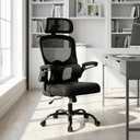 330Lbs Ergonomic Office Chair with 3D Headrest, Home Office Desk Chairs with Adjustable Lumbar Support,Flip-up Armrests, Thickened Cushion Breathable Mesh Design for Long-time Sitting