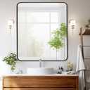 30x36 Inch Rectangle Bathroom Mirror with Black Metal Frame, Rounded Corner Rectangular Vanity Mirror for Wall, Modern Large for Bedroom, Living Room, Horizontal or Vertical