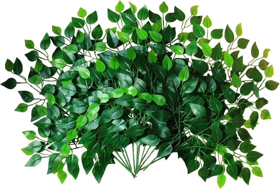 12Pcs Artificial Ficus Leaves Tree Branches, Faux Greenery DIY Wreath Wedding Arch Plant Sprays for Home Porch Decor(Green)