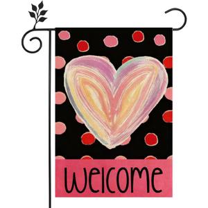 Valentines Day Love Heart Garden Flag 12x18 Inch Double Sided Outside, Polka Dots Welcome Yard Outdoor Flag Holiday Yard Decoration Party Decorations Garden Flags Welcome Holiday Yard Outdoor Flag