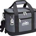 Collapsible Insulated Cooler Bag  6L Thermal Lunch Bag with Bottle Opener, 16 Can Capacity  Perfect For Camping, Picnics and Travel - Handles and Removable Shoulder Strap - By Outrav (Grey with Black Trim)