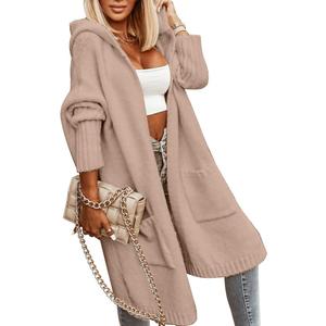 Aoysky Womens Long Cardigans Cable Knitted Open Front Oversized Hooded Outerwear Sweater Coat (Medium, Apricot)