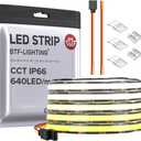 BTF-LIGHTING IP66 FCOB CCT COB LED Strip Tunable 2700K-6500K DC24V 16.4FT 640LED/m CRI 90+ Flexible High Density Dimmable LED Light Black PCB for Home Indoor Decor(No Adapter or Controller)