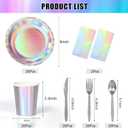 Iridescent Party Decorations,132 Pcs Disposable Iridescent Party Plates Cups Knives Spoons Forks for Party Supplies Birthday Wedding Outdoor Picnic,Disposable Plastic Tablecloths for Home Dinner Decor