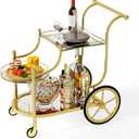 Tangkula Bar Cart, 3-Tier Rolling Home Bar Serving Cart with Mirrored Shelves & 4 Wheels, Mobile Beverage & Wine Cart for Kitchen, Dining Room, Living Room (Gold)