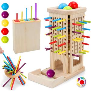 Montessori Wooden Board Games for Kids 3-8 Years: 40 Colorful Wooden Sticks 12-Sided Dice Game Math Educational Toys, Fine Motor Skills Toys for 5 Year Old, Family Games for Kids and Adults