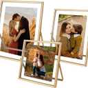 Gold Picture Frames Set of 3, Metal Geometric Photo Frame with Glass Cover Includes 5x7, 4x6, 4x4 - Tabletop Floating Picture Frames for Home Wedding Decoration, Gift for Father's Day