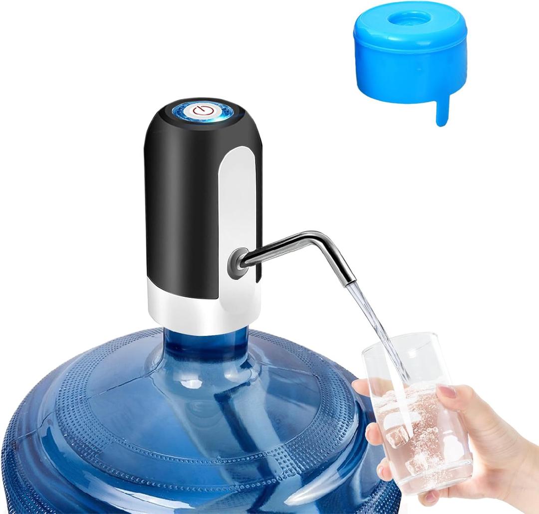 5 Gallon Water Dispenser, USB Charging Water Dispenser Pump Automatic Drinking Water Jug Dispenser for Universal 2-5 Gallon Office Camping Kitchen (Black)