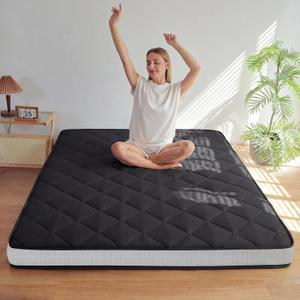 MAXYOYO 6" Extra Thick Futon Mattress Floor Mattress, Twin Size Diamond Pattern Japanese Tatami Pad Roll Up Mat for Adults, Guest, Black