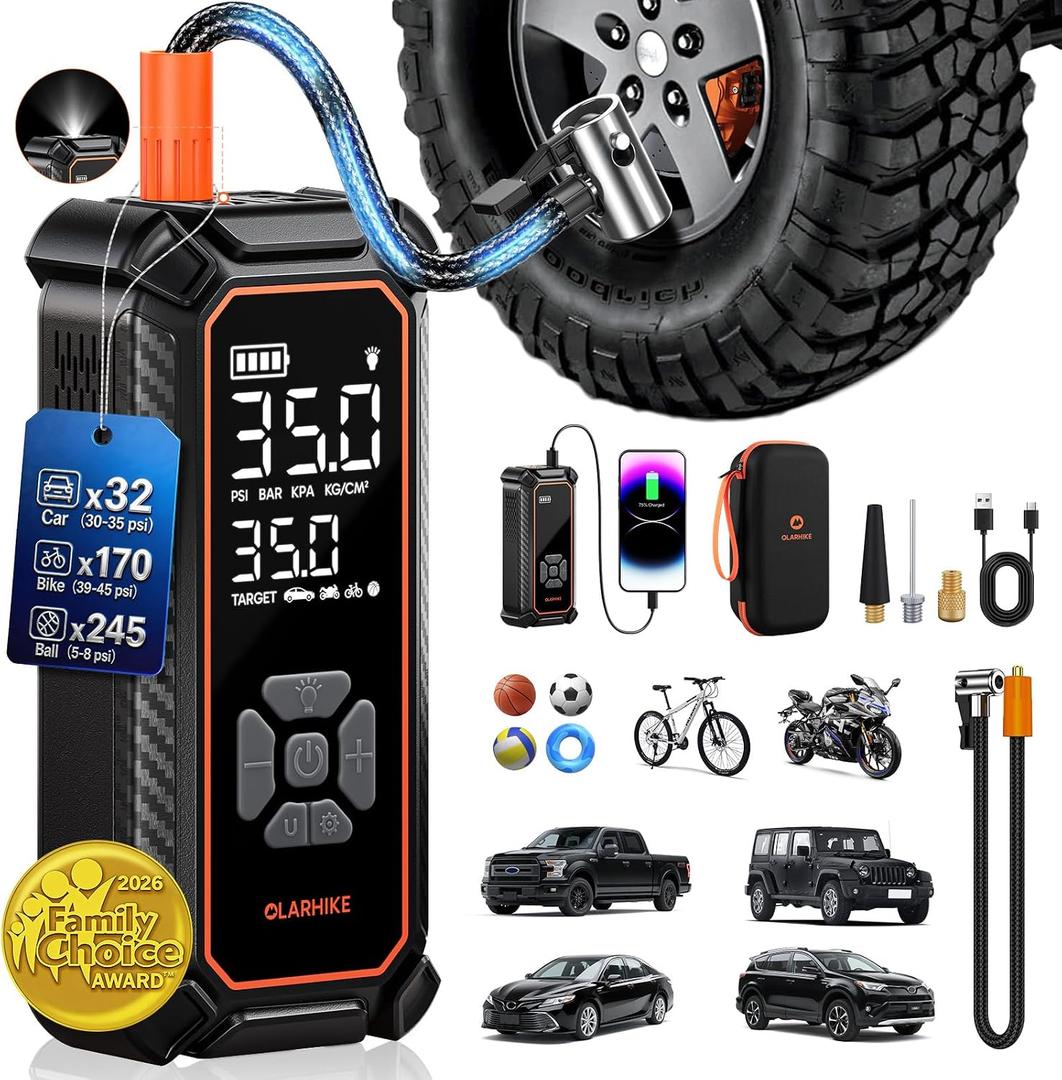 OlarHike Cordless Tire Inflator Portable Air Compressor, 3X Fast Inflation,12000mAh Battery, Air Pump for Car Tires, Pickups, SUVs, Electric Pump with Digital Pressure Gauge/Auto Shuttoff, Gift Ideas
