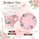 Nuogo 200 Pcs Floral Paper Tea Cups and Saucers 7 oz Disposable Paper Teacups with Handle and Plates for Tea Party Decoration Wedding Birthday Baby Shower Bridal Mother's Day, Serve 100(Pink)