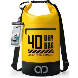 Lamicall Dry Bag Waterproof Backpack - [Durable & Floating] 5L/10L/20L/30L/40L Large Water Proof Bag with Waterproof Phone Case for Kayaking, River Rafting, Lake, Float Trip, Tubing Essentials (Lemon Yellow)