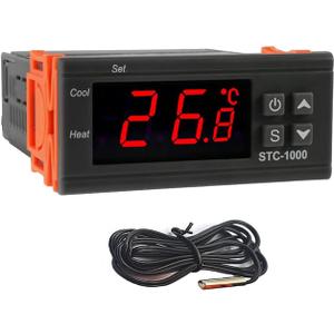 STC-1000 Digital Temperature Controller,AC 10A 110V-220V Digital LED Temperature Controller Heating Cooling Centigrade Thermostat 2 Relays Output with NTC Sensor Probe (1 Pack)