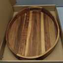 Acacia Wood Serving Tray for Ottoman - Large, Decorative Table Tray for Living Room, Coffee Table, Breakfast in Bed, Candle & Flower Display, Desktop Organizer, 17"x13" Round