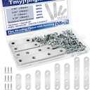 108PCS 4Sizes Flat Metal Brace Brackets Mending Plates for Wood Stainless Steel Bracket Plate with Holes (46mm/56mm/76mm/96mm) YY001 (Silver)
