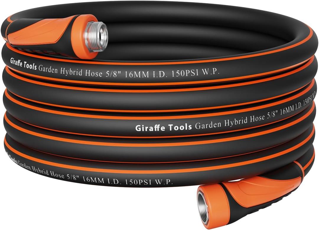 Giraffe Tools Garden Hose 5/8", Water Hose Heavy Duty, Flexible, Lightweight Hybrid Hose with Swivel Handle, 50ft Male to Female Fittings, Burst 600 PSI