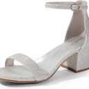 DREAM PAIRS Womens Low-Chunk Low Heel Pump Sandal (7 Wide, Silver/Glitter)