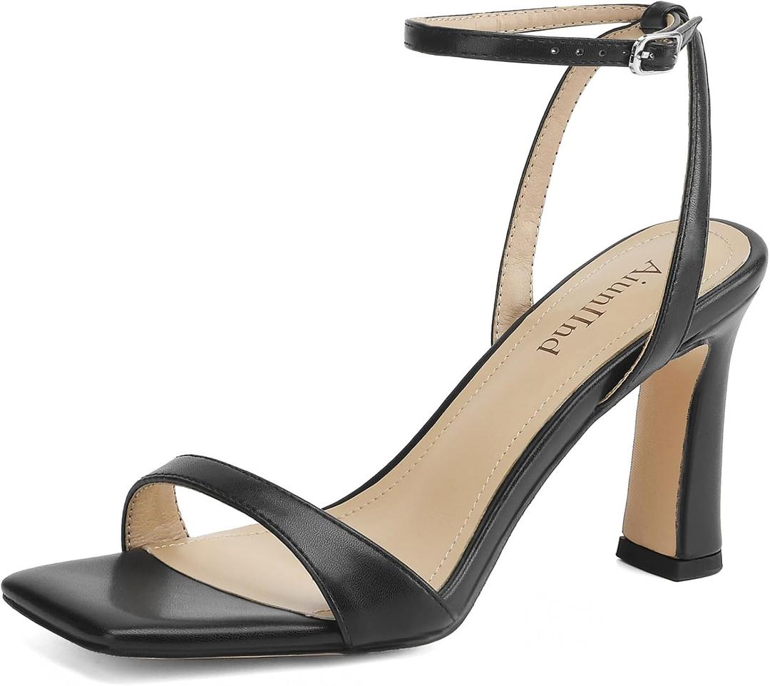 AIUNIIND Women High Heels, Square Open Toe Block Heeled Sandals 3.3 inch (Black, 11)