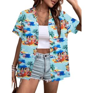 BANGELY Merry Xmas Shirt Hawaiian Shirts Women Funny Santa Claus Graphic Tee Ugly Beach Blouses Summer Holiday Button Up Tops (XX-Large, Blue)