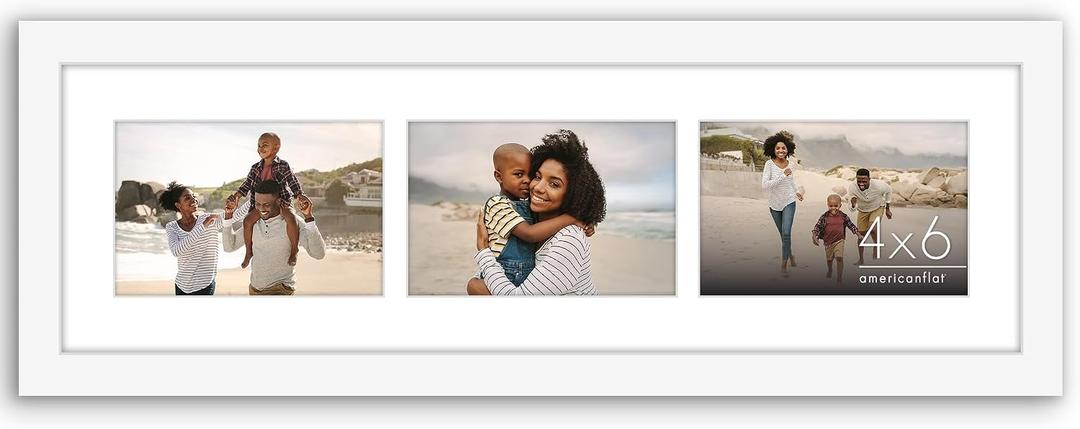 Americanflat 4x6 Collage Picture Frame with Shatter-Resistant Glass - Fits Three 4x6 Photos or Use as One 6x20 Frame - Signature Collection - Collage Frames for Tabletop and Wall Display - White