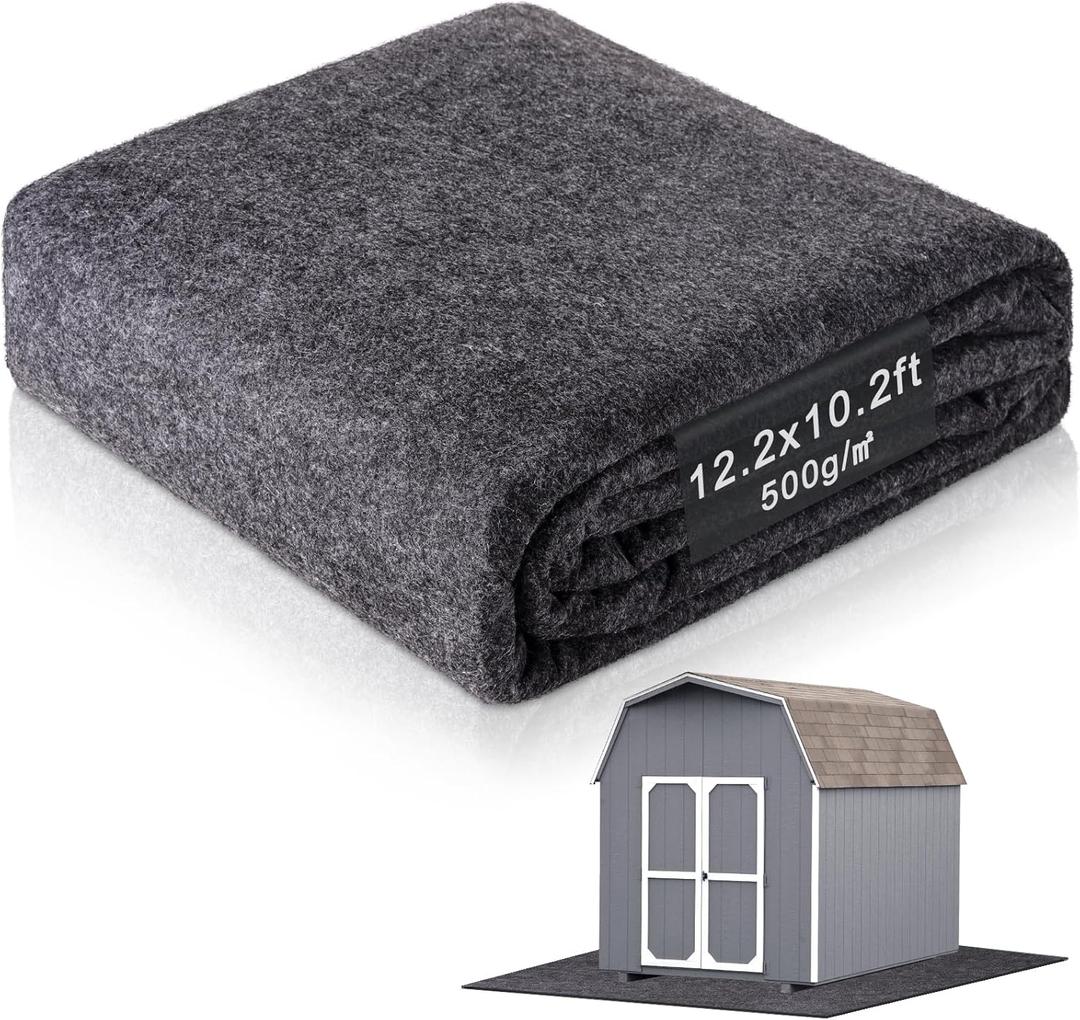 12.2 x 10.2 Ft Outdoor Storage Shed Floor Mat Waterproof, 500g/ Thickened Washable Furniture Dustproof Anti-Slip Pad for Patio, Moto, Car for Protect Flooring from Wear, Carport Dustproof Oil Mat