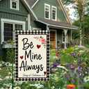 Valentines Day Garden Flag 12x18 Inch Double Sided Burlap Flag Be Mine Always Romantic Floral Heart Buffalo Plaid Outdoor Decor for Yard Patio